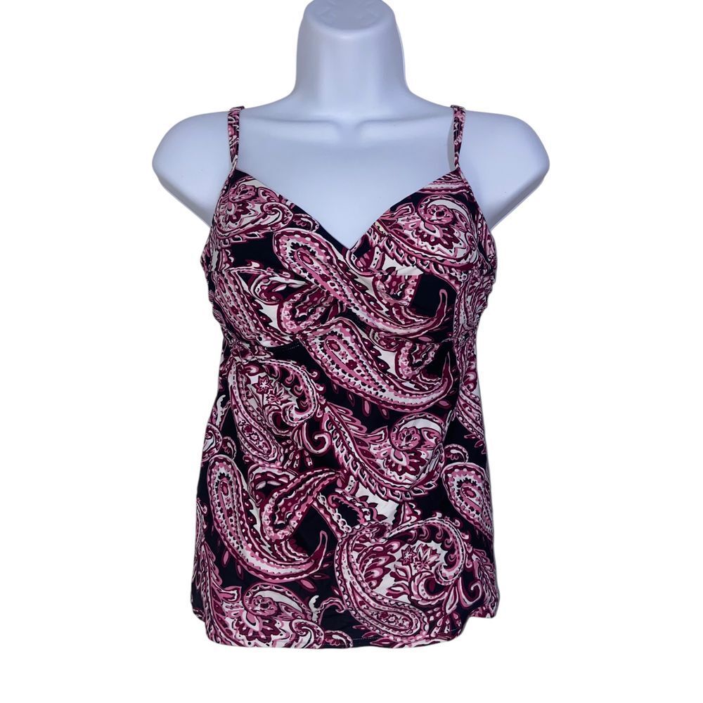 Croft & Barrow Paisley Tankini Top Padded Swim‎ Top Removable Cups Size 10